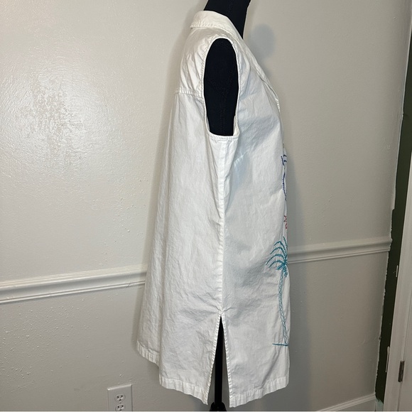 Tropical Embroidered White Button-Down Swim Coverup - Picture 3 of 8